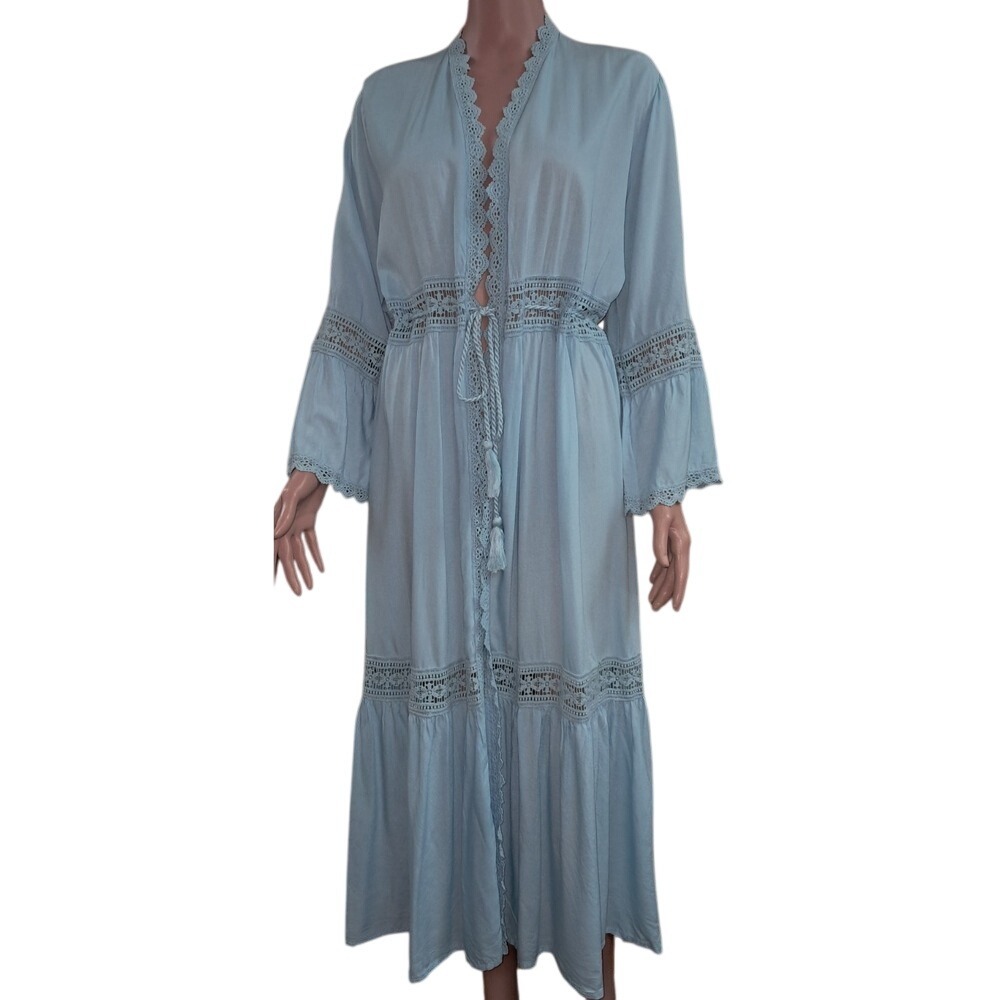 Raviya Light Blue Swim Cover up, Open Front, With Lace, Size XL, Rayon, Cotton